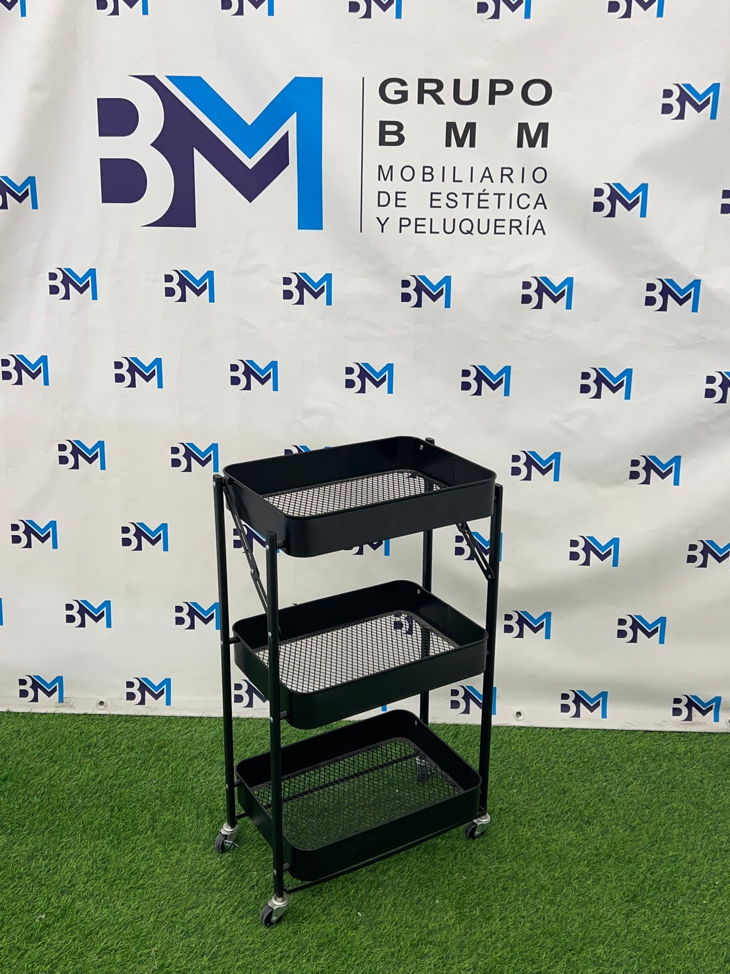 Metal folding side cart with 3 shelves