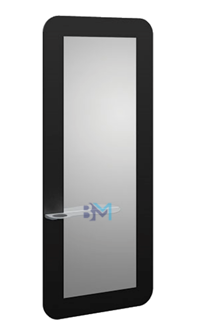 Espejo tocador con marco negro con repisa lateral
