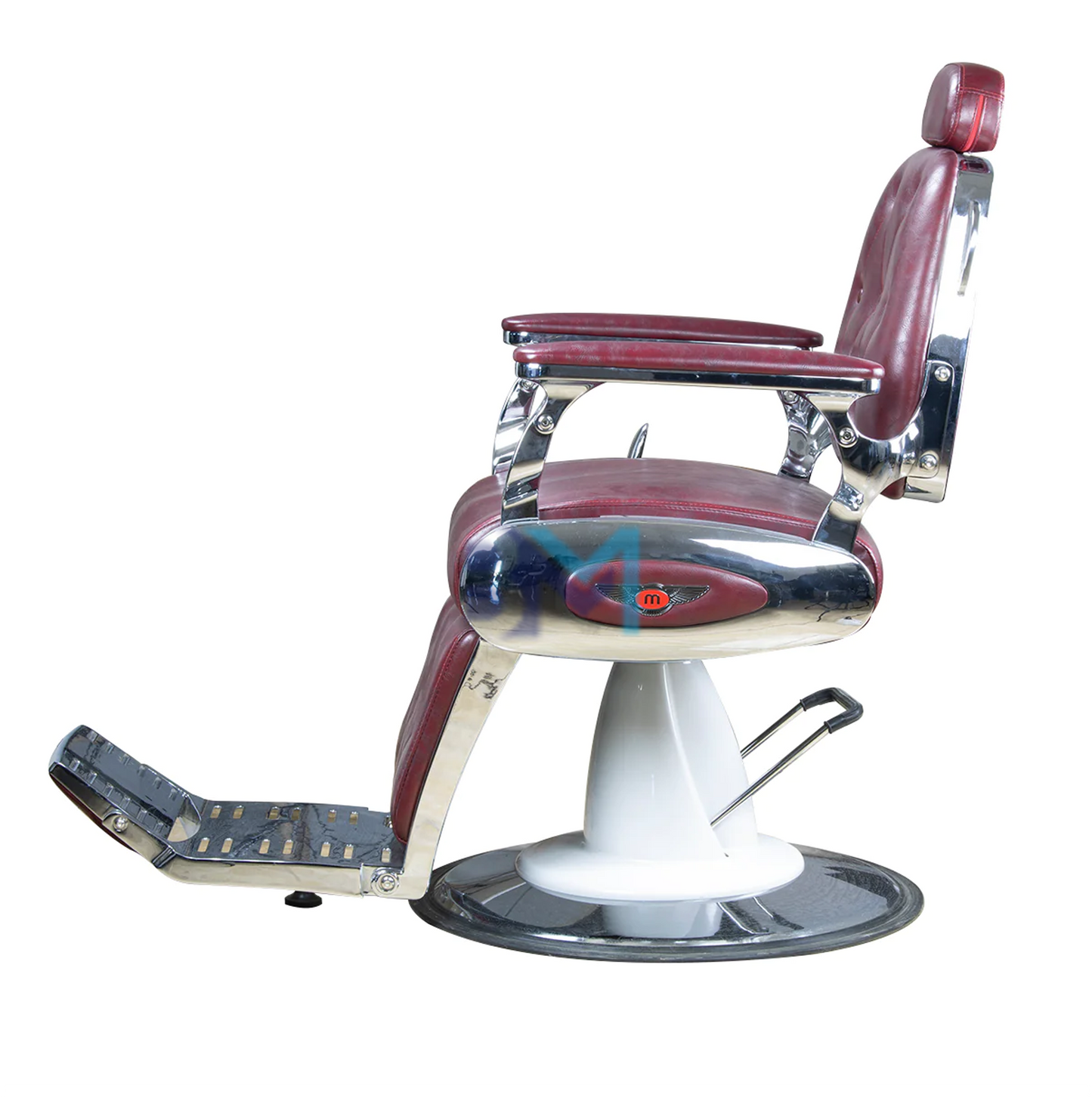 Vintage wine red and silver barber chair