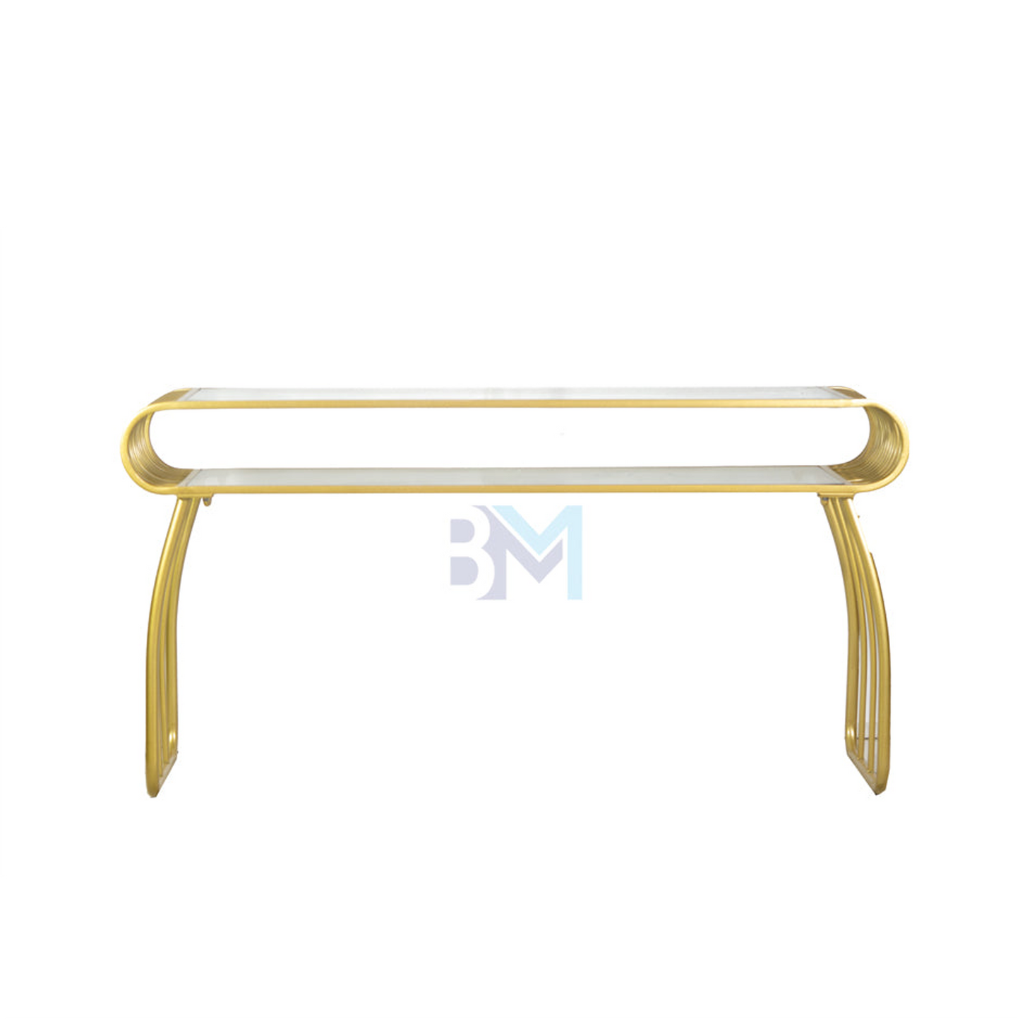 Mesa de manicura doble de metal dorado con cristal