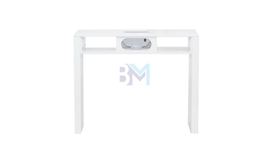 White wooden manicure table with vacuum cleaner