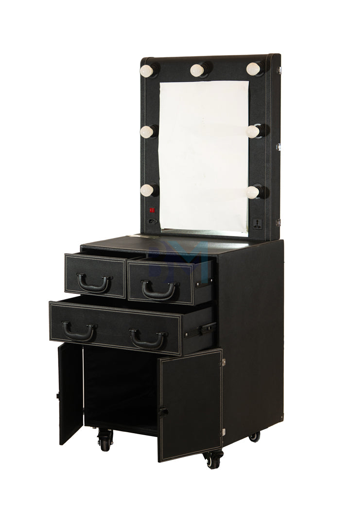 Vanity mirror in black leatherette 