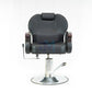 Black barbershop chair with wooden armrests