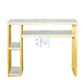 Single manicure table in gold metal, marble-like stone and shelves