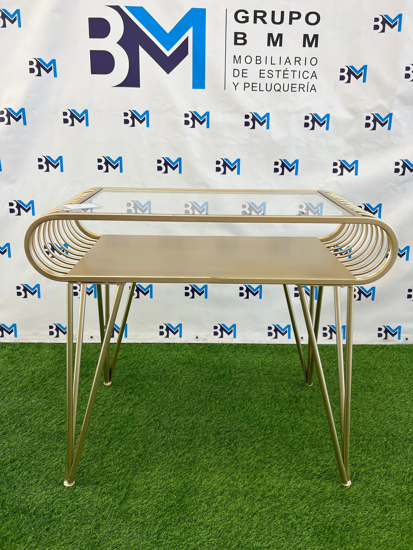 Gold Metal and Glass Single Manicure Table