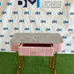 Single Manicure Table in Pink Velvet with Marble-Like Ceramic and Gold Base