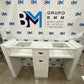 Double manicure table in white wood with drawers and glass