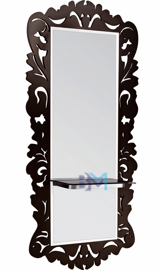 Espejo tocador con marco decorativo negro y repisa