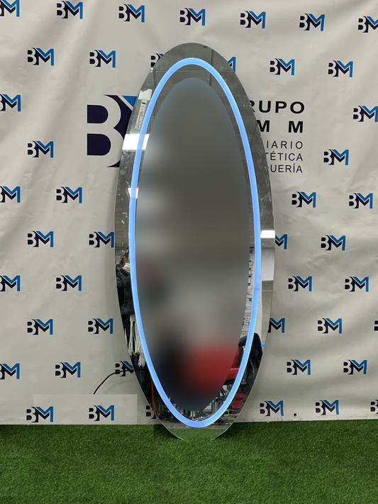 Espejo ovalado sin marco con luz led azul integrada