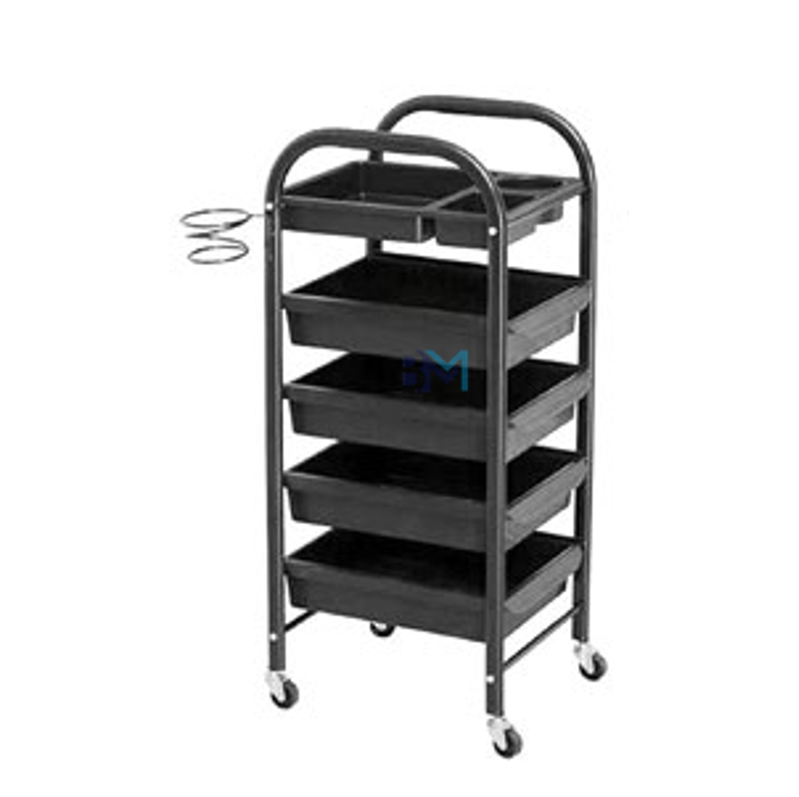 Black hairdressing trolley with 4 drawers and 1 shelf
