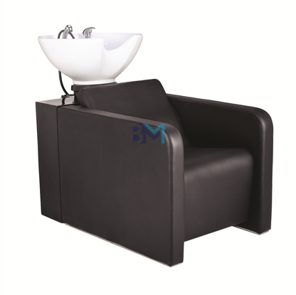 Lavacabezas negro con respaldo y asiento ergonómico