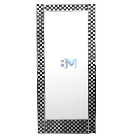 Mirror with black and white checkered frame