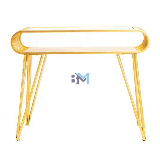 Mesa de manicura individual de metal dorado y cristal