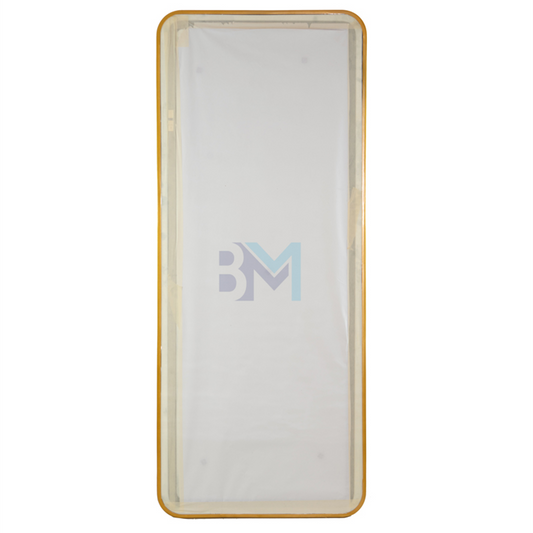 Mirror with gold metal frame and integrated led light
