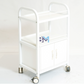 White metal side trolley with 3 shelves