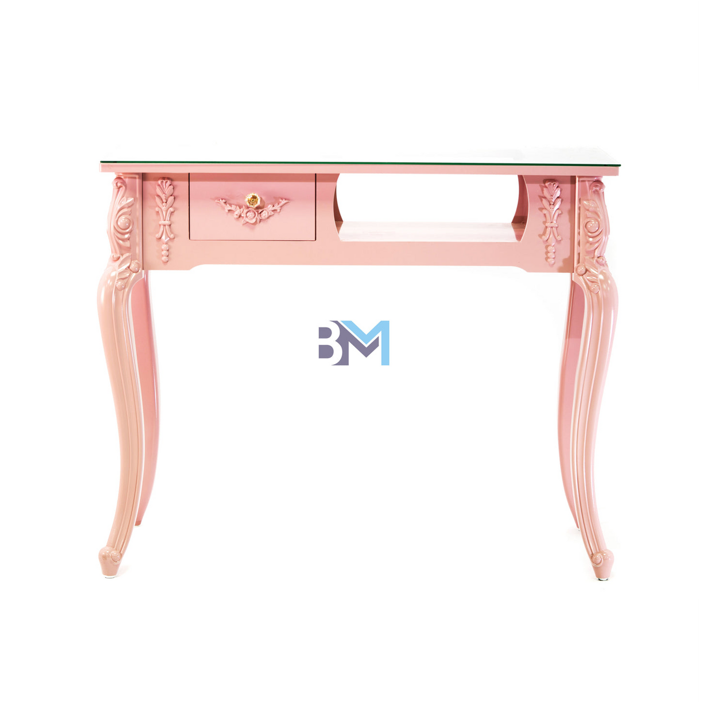 Mesa de manicura rosada individual vintage con cajonera