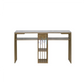 Gold metal double manicure table with drawers, shelves and marble-like ceramic