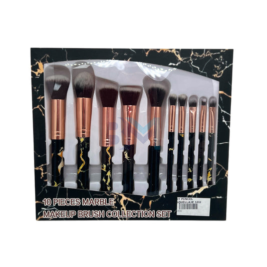 Set of 10 marble makeup brushes