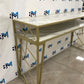 Gold Metal Double Manicure Table with Marble Top