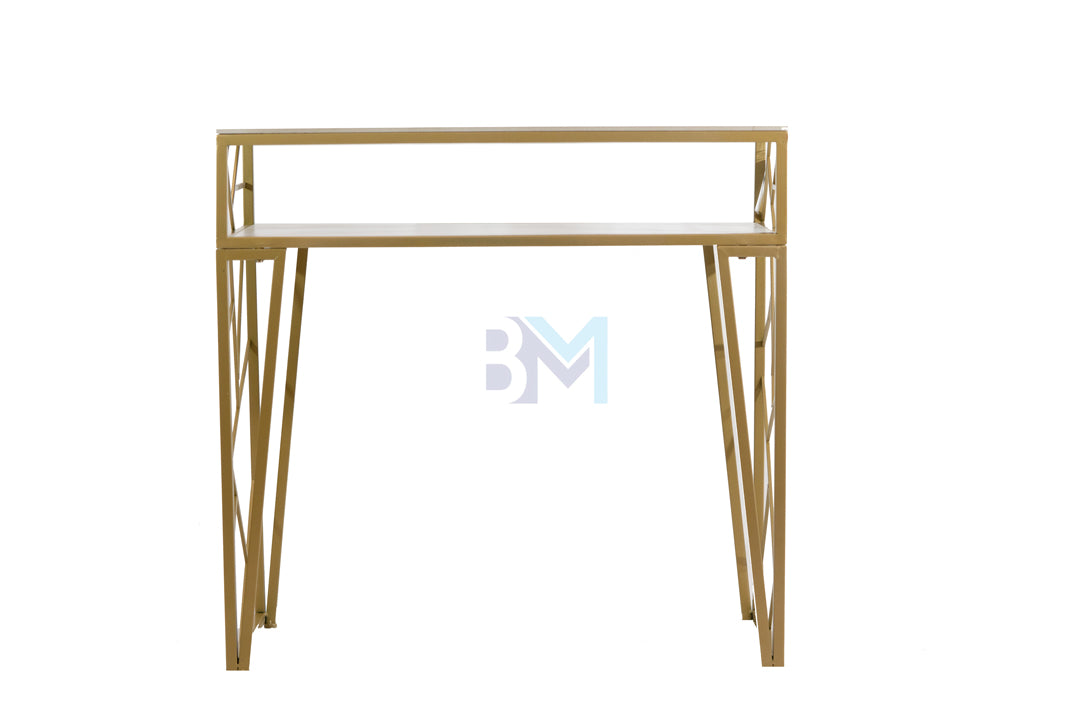 Mesa de manicura individual de metal dorado piedra tipo mármol y madera