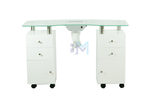 Wood and glass manicure table with vacuum cleaner and drawers