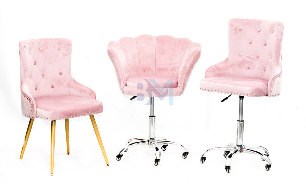 Pink Velvet Oyster Manicure Chair