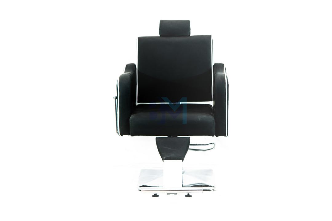 Black hairdressing chair with crystals, footrest and white lines