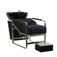 Black washbasin with chrome base and reclining backrest