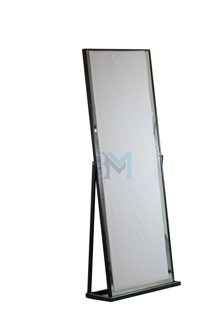 Mirror with black metal frame and base