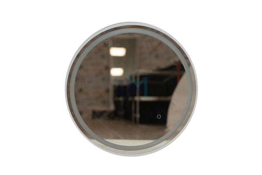 Espejo circular marco blanco con luz led integrada de color azul