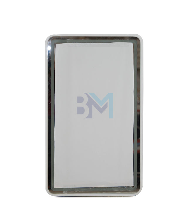 Espejo rectangular tocador con marco metalizado blanco y luz led integrada de color azul