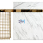 White and gray marble type reception desk with gold