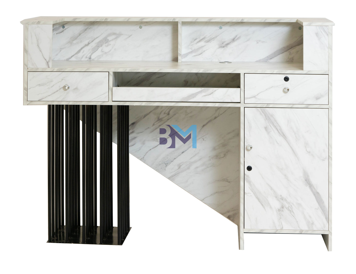 White and gray marble type reception desk