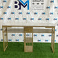 Gold metal double manicure table with drawers, shelves and marble-like ceramic