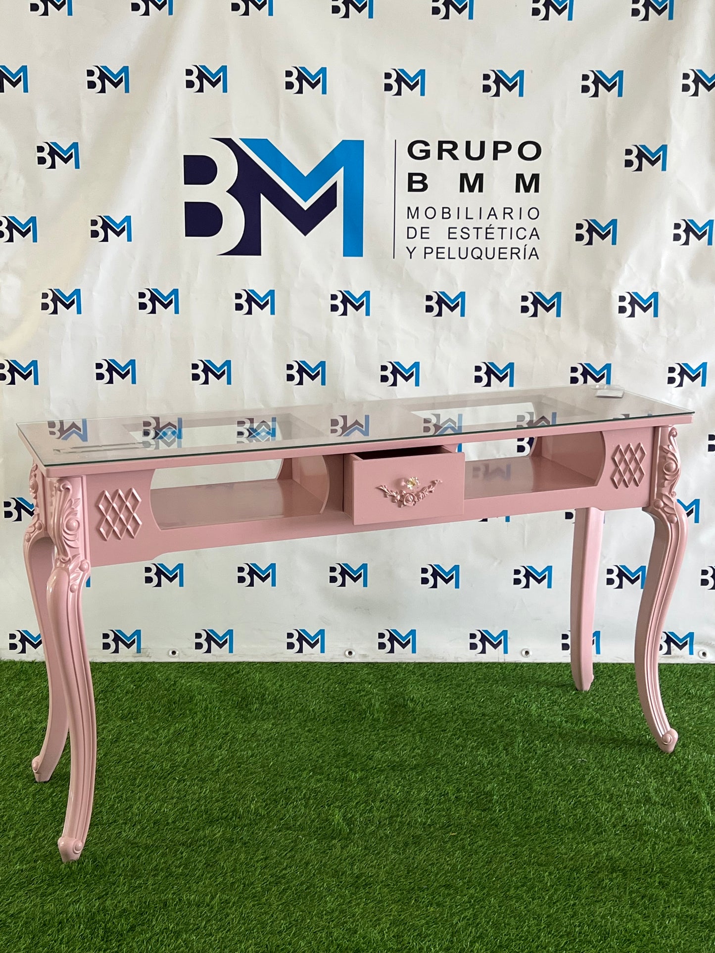Vintage Double Pink Manicure Table with Drawer