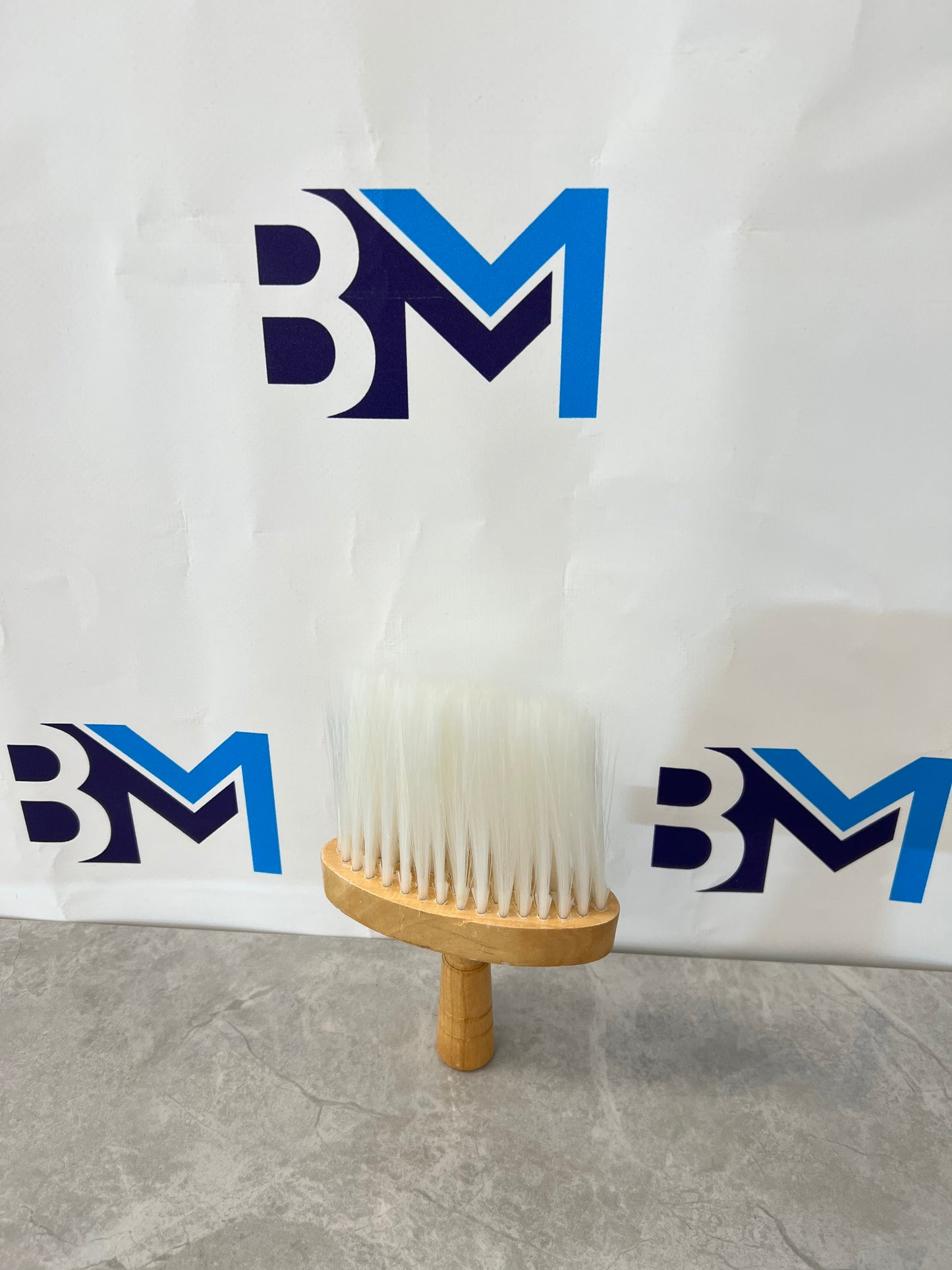 Soft barber brush with wooden handle to remove hair debris 