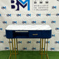 Blue Velvet Single Manicure Table with Gold Base and Marble Top