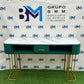 Green Velvet Double Manicure Table with Gold Base and Marble Top