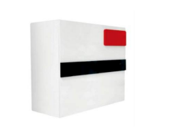 Mostrador de recepción blanco, negro y rojo