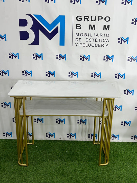 Gold Metal Single Manicure Table with Marble Stone